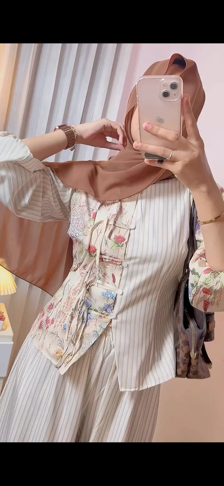 FLOWER STRIP SHIRT SKIRT