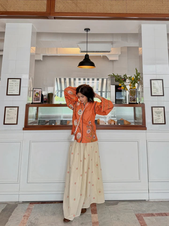 Printed Short Shirt With Long Embroidered Skirt