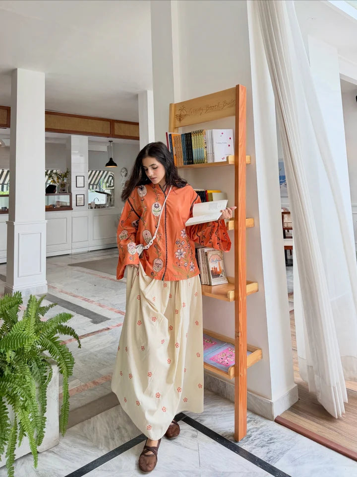 Printed Short Shirt With Long Embroidered Skirt